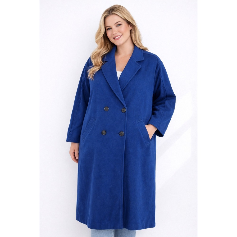 Vtg‎ PORTRAIT Double Breasted Wool Long Coat Women XL Teal Made in USA Tailored
